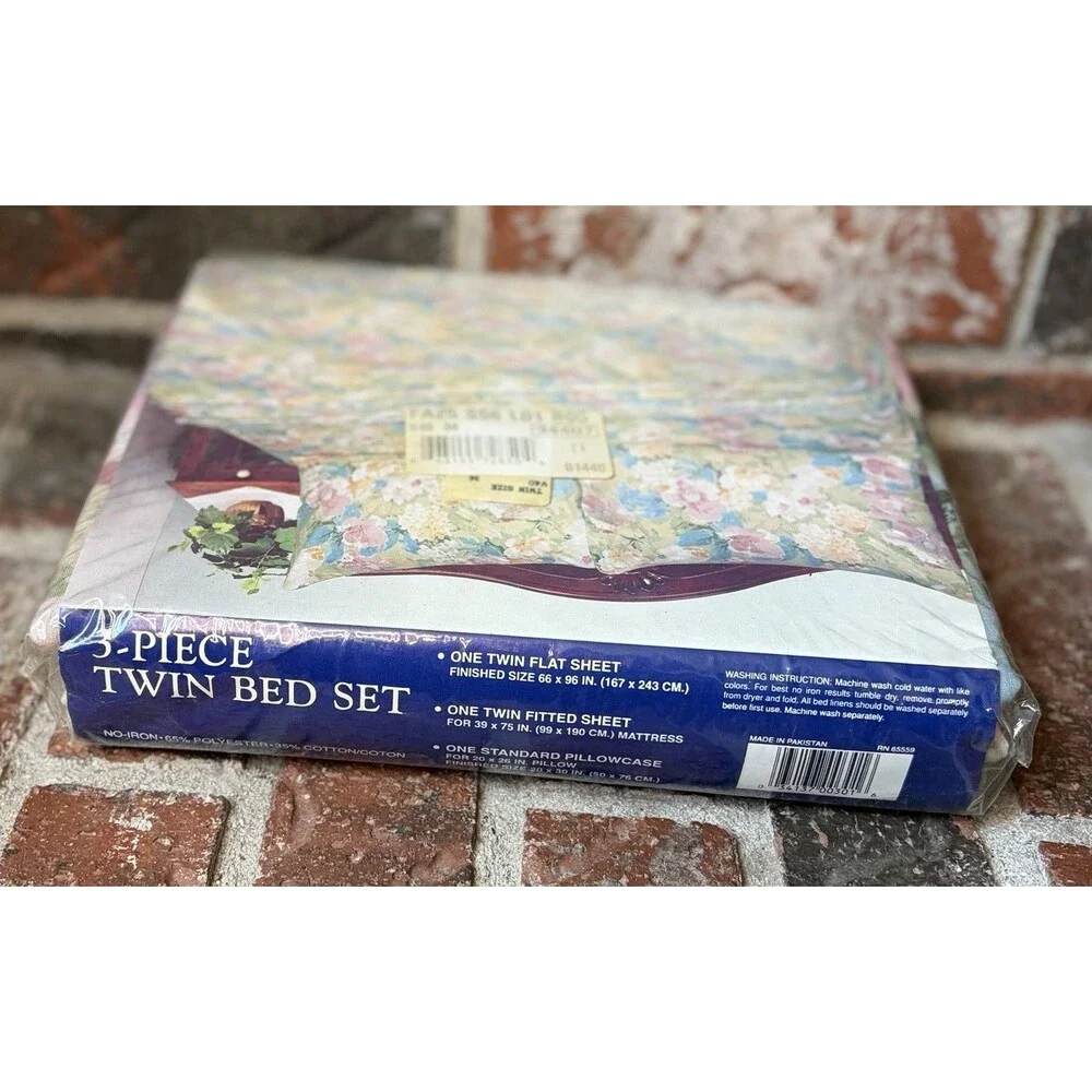 Vintage Signature Twin Sheet Set Pink Floral Watercolor NOS 3pc New Sealed